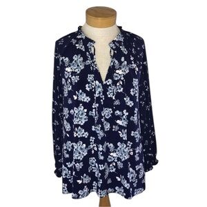 NWT Michael Kors SZ Med Blue and White Floral Top